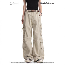 MADEEXTREME 复古美式做旧宽松打褶立体口袋微喇阔腿工装裤男女