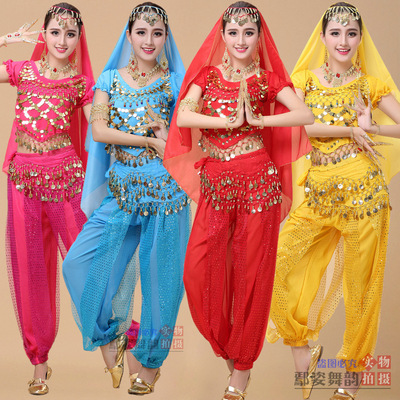 印度舞蹈表演服新款民族舞肚皮舞演出服练习服亮点裤短袖成人套装|ru