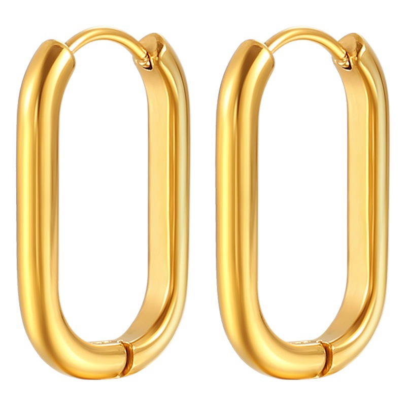 Moda europea y Americana geométrica Oval pendientes de acero inoxidable tridimensional presión de aceite de acero de titanio 18K de oro del todo-fósforo de la joyería del oído