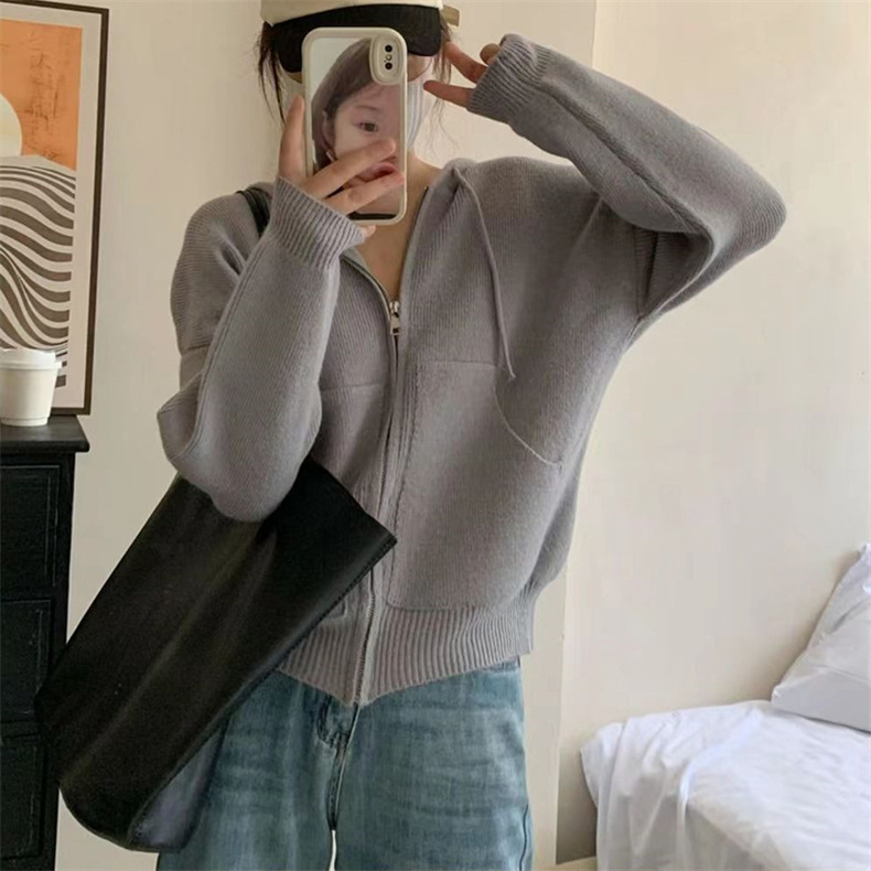 The laid-back style loose, casual and versatile sweater jacket is a new fashion hooded knitted cardigan for women in the autumn and winter of 2022 pic 48