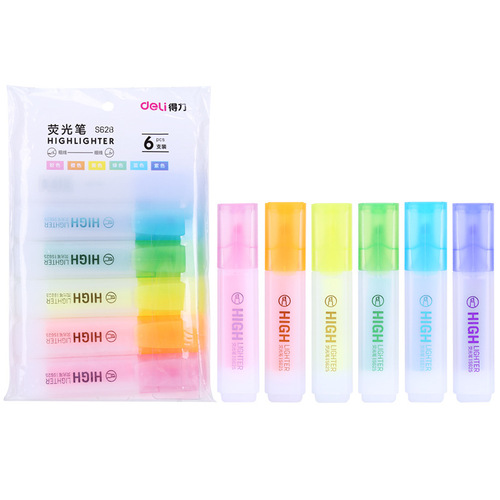 Deli S628 fluorescent marker pen candy-colored student bag of 6 word marker pens