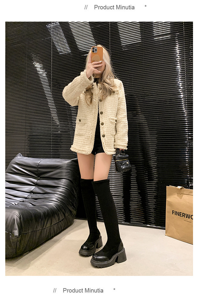 Small, thick soled, high-heeled, elastic, slim sock 2024 autumn and winter, retro Maillard knee high boots for women_voghion.com