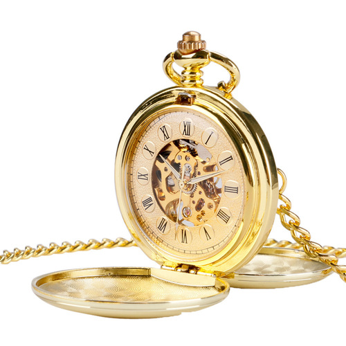 Foreign trade hot selling classic double-opening double-sided Roman font retro manual mechanical large pocket watch dropshipping
