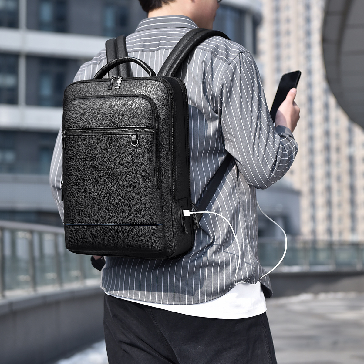 2024 New PU Men's Waterproof Laptop Backpack Business Travel Bag_voghion.com