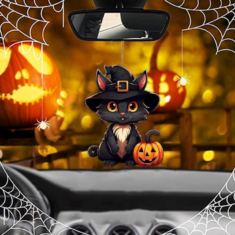 Amazon Halloween decoración de árbol de navidad adorable acrílico gato colgante de decoración de fiestas familiares colgante image 3