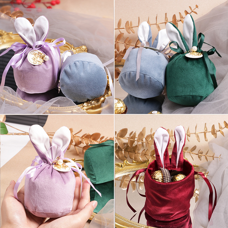 絲絨喜糖袋創意結婚兔耳朵禮盒袋子糖果盒ins風手提布袋禮品包裝