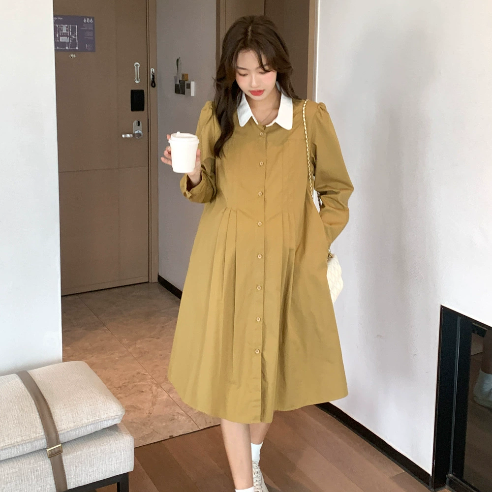 Осенью новое платье материнства корейская мода Элегантный Нежный Белый лацкан платье модный мама Рубашка Платье