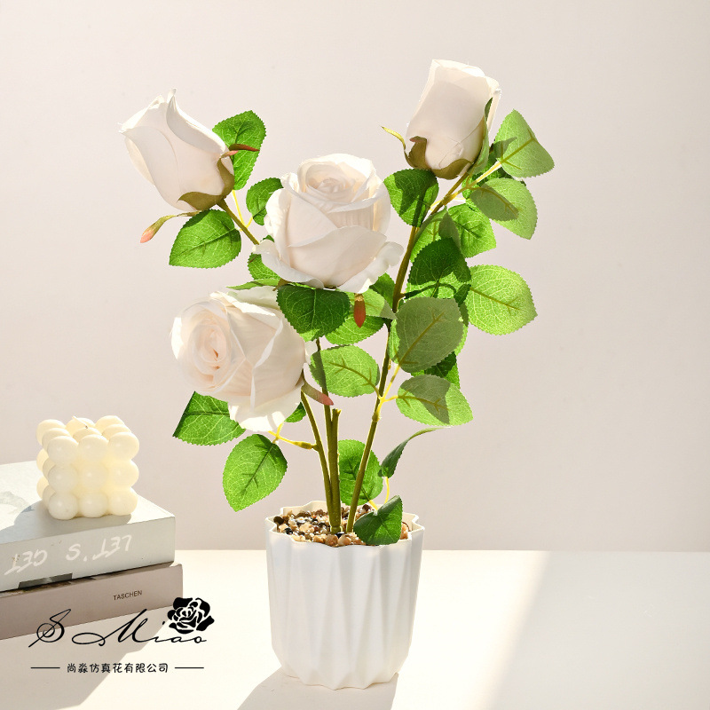Flores falsas estilo pastoral rosa bonsai simulación flor de moda decoración creativa plantación verde artificial simulación maceta