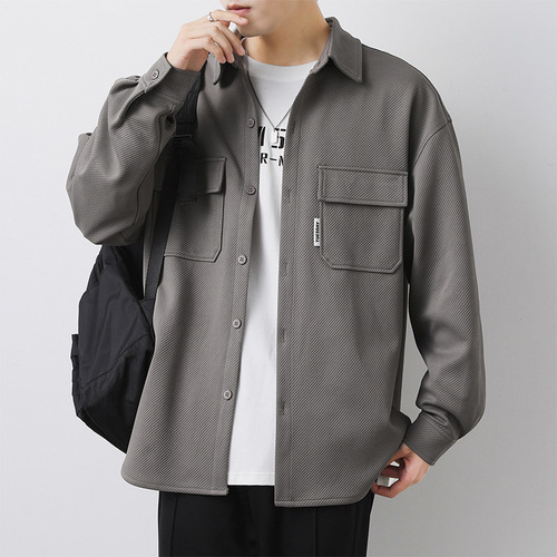Workwear shirt for men, thin long-sleeved spring and autumn streetwear, high-end casual shirt, loose and stylish summer outerwear