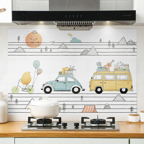 Kitchen stove tile oil fume stickers waterproof and oil-proof covering cartoon wall stickers high temperature and oil-proof stickers