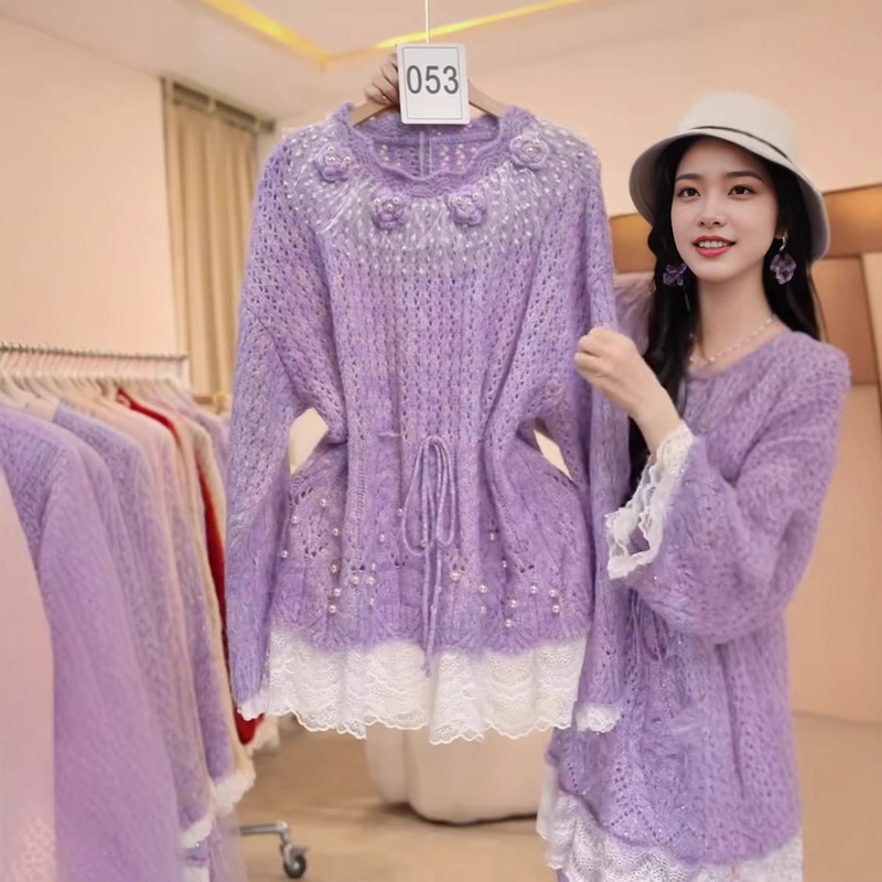 Casual Style Knitted Dress Sweater for Women 2026 New Spring Collection Plus Size New Arrival Regular Shoulder Slimming Hip-Covering Top