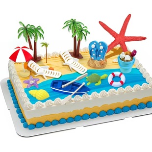 15Pcs Summer Ocean Cake Decoration Hawaiian Theme Decoration Birthday Wedding Pool Party Decoration Supplies