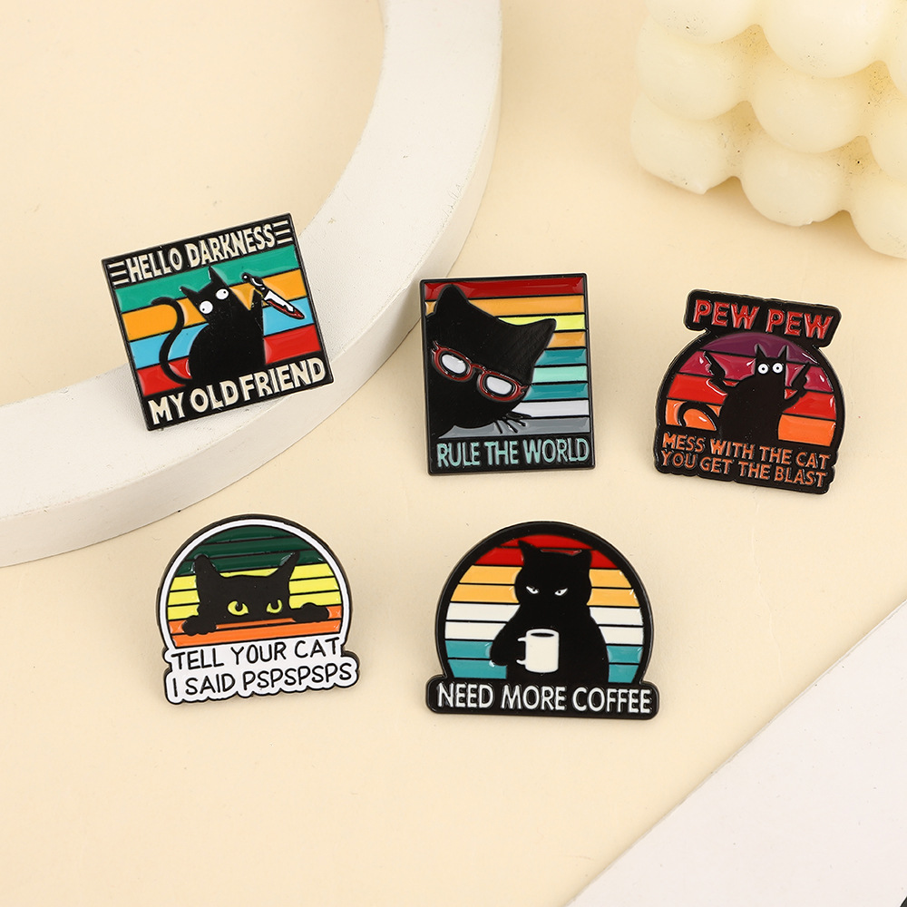 Broche de metal de gato arco-íris crachá de animal para roupa_voghion.com