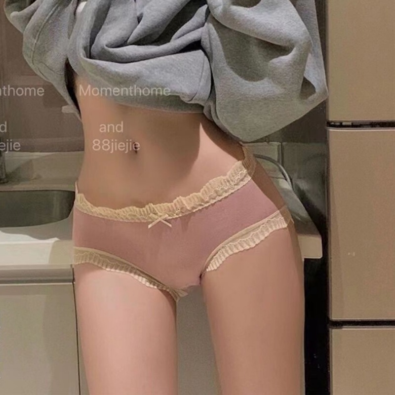 French Lace Mid-Waist Modal Underwear Women's Sexy Simple Cotton Crotch Hip Briefs Women's Breathable Shorts