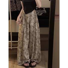 扎染碎花拖地阔腿高腰休闲裤女夏季2023新款设计复古宽松垂感裤子