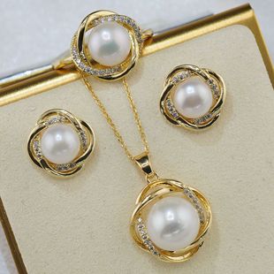Live supply of real gold plating hollow geometric freshwater pearl pendant necklace color jewelry Yamagi lake pearl