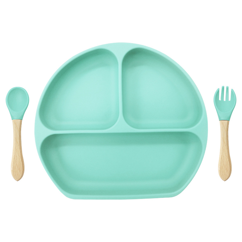 민트 그린 (웃는 얼굴 접시, 나무 포크와 숟가락 361g)