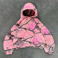 2025新型の木の葉の粉の迷彩のスポーツウェアの原宿は頭の服の美学のカップルの服装のフードのコートをかぶせます。