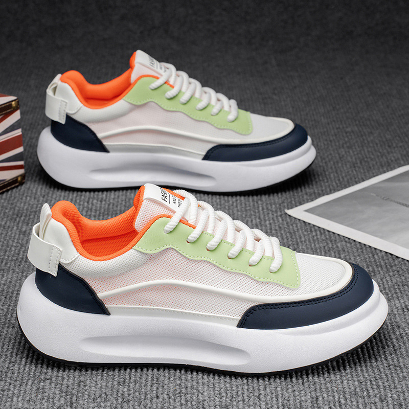 Zapatos de hombre 2025 nuevos zapatos blancos transpirables de malla de estilo moderno zapatos bajos de todo fósforo zapatos de suela gruesa zapatos casuales cómodos