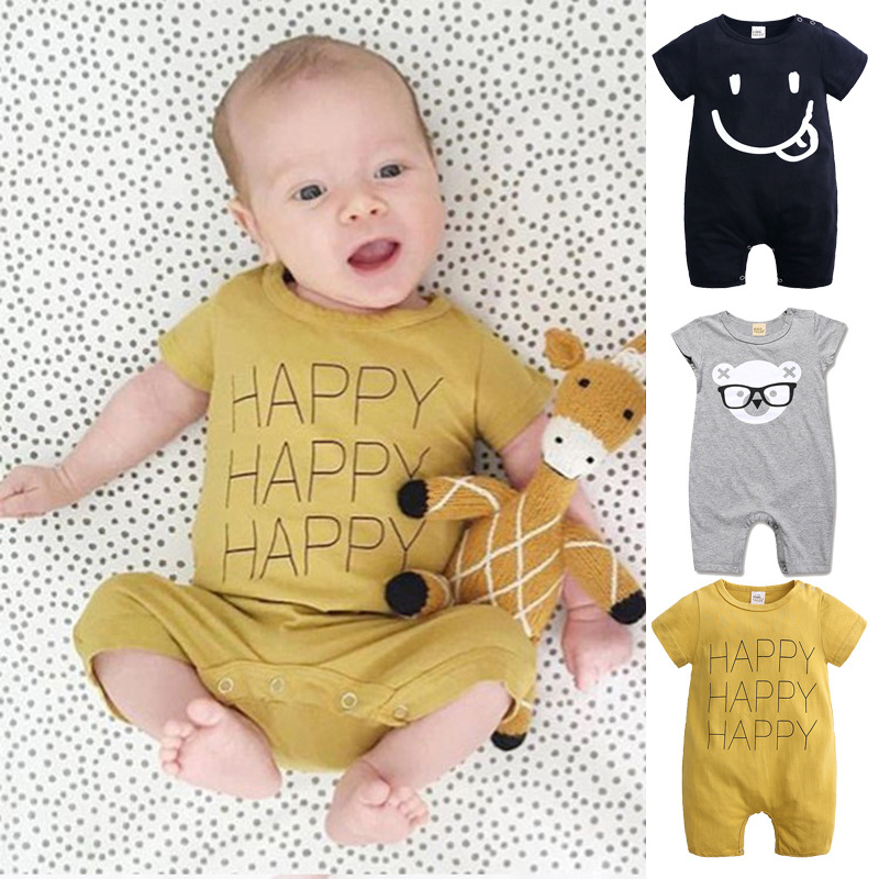婴幼儿服饰夏季款婴儿服装宝宝短袖字母连体衣新生儿爬服童装批发