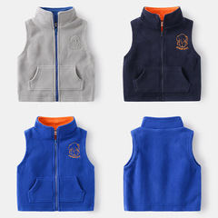Children's vest 2022 new boys polar fleece double-layer thick zipper jacket baby top autumn and winter item wholesale