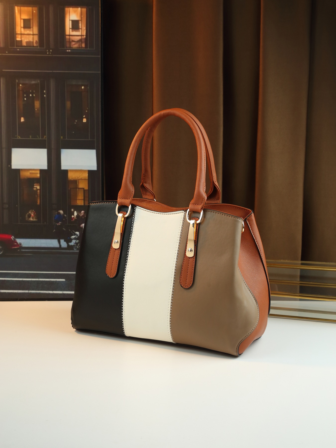 Modische Damen Handtasche Im 4-teile-set Mit Farbblock-design_voghion.com