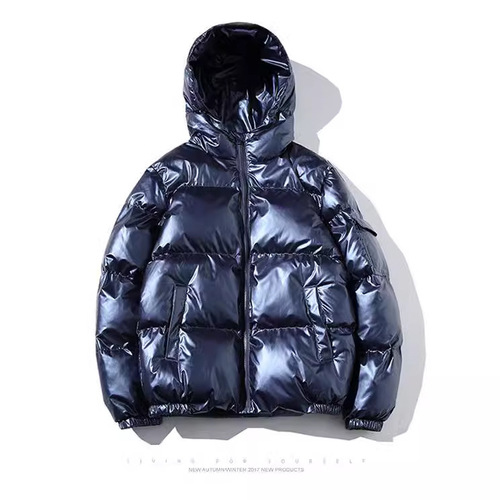 Winter Fashion Thick Hooded Cotton Coat Loose Shiny Cotton Padded Jacket Men Wide Hong Kong Style Relaxed Baggy Bread Coat Cotton Parka for Men