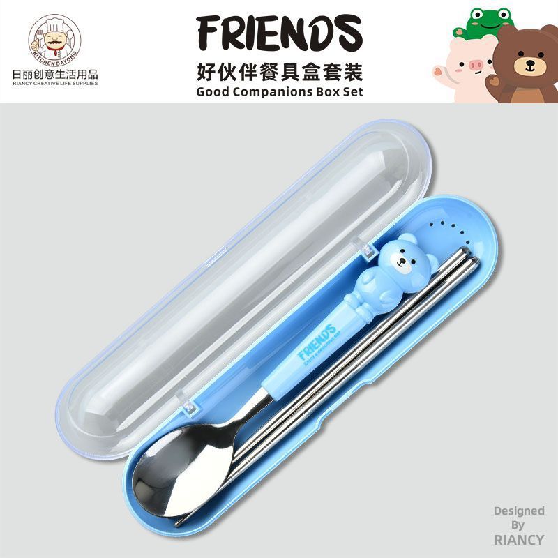 Animal encantador portátil para llevar estudiantes cucharas de comidas dormitorios escolares cucharas de cubierta de cubierta set