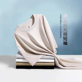 液氨丝光棉短袖T恤男2025春夏冰丝凉感高端半袖宽松纯色圆领上衣