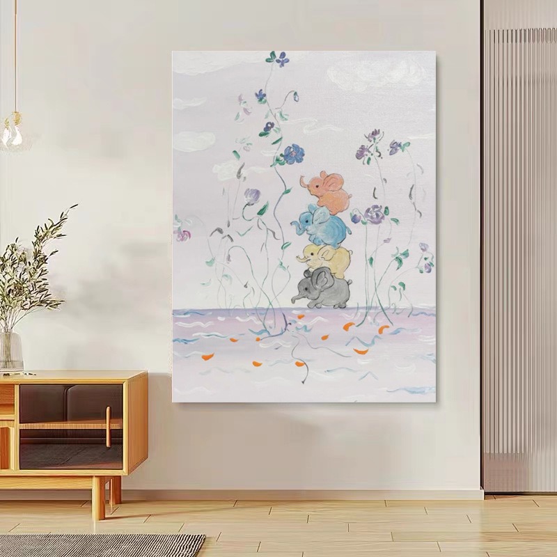 Purely Hand-Painted Cream Style Lotus Gas to Make Money Textured Oil Painting Living Room Decoration Hanging Painting High-End Entrance Painting