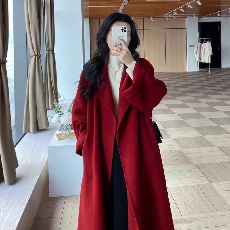 Sicilian Red Double-Sided Wool Outwear Women's Long 2025 Autumn and Winter New Loose High-End Woolen Outwear