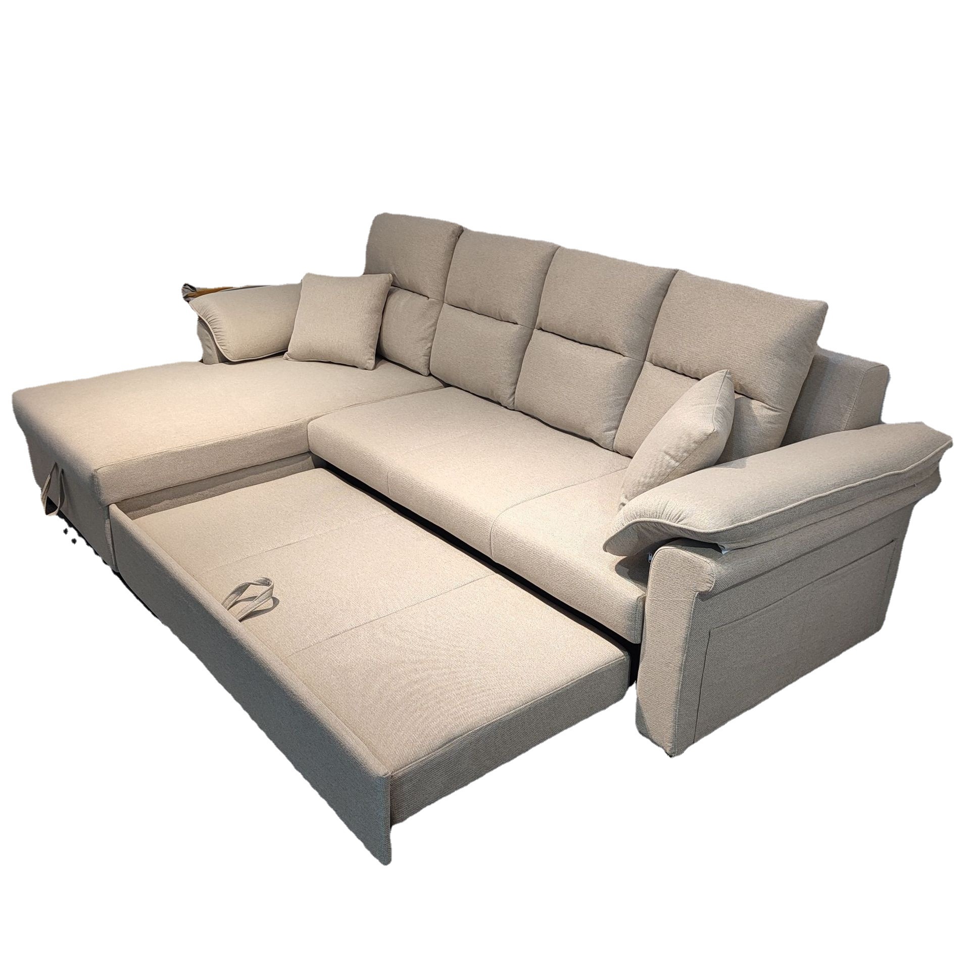 Sofá cama de tela tecnológica multifuncional de doble propósito tipo casa grande y pequeño con combinación de almacenamiento plegable de sofá cama con esquina