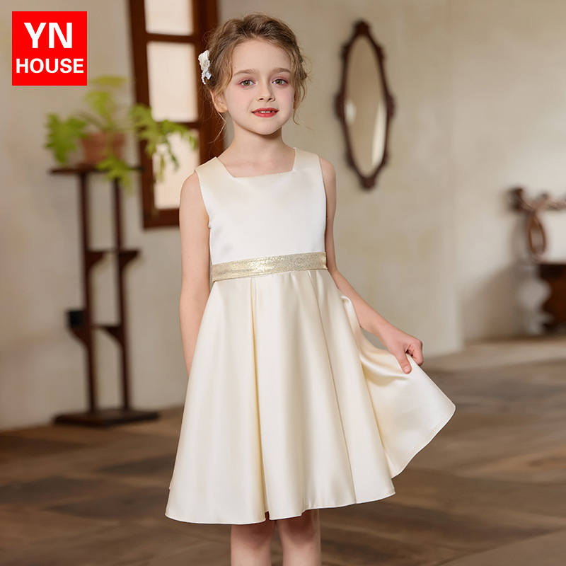 Vestido para niños nuevo vestido de princesa de estilo occidental vestido sin mangas presentador de piano espectáculo de pasarela vestido de cumpleaños