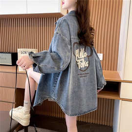 牛仔衬衫外套女2025春季新款韩版洋气百搭慵懒风设计感中长款上衣