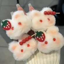 冰糖葫芦草莓小兔发夹毛绒绒夹子可爱腮红兔发卡儿童秋冬新款发饰