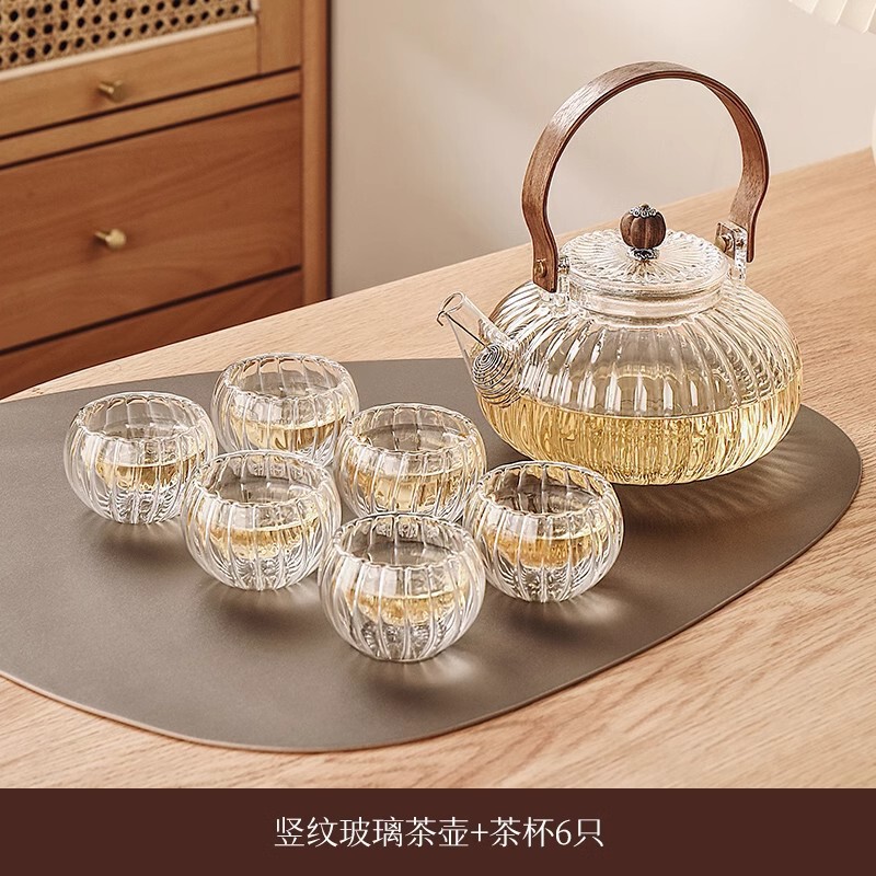 Pumpkin Teapot, Lifting Beam, Fruit Flower Teapot Set, Heat-Resistant Glass Afternoon Tea Set, Accessible Luxury Beauty Salon Tea Set