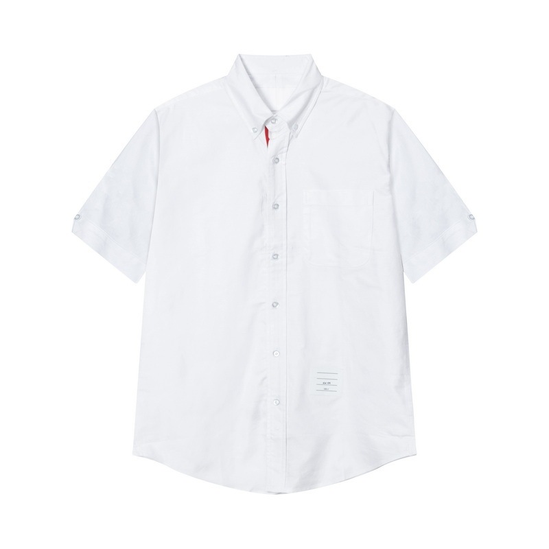 Tb Jl Shirt Trendy Brand Oxford Short-Sleeved Inner Placket Webbing New White Shirt Casual European and American Same Style for Men and Women