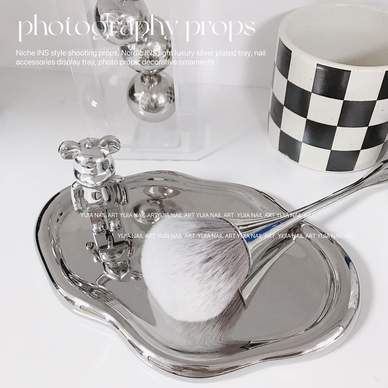 INS uñas accesorios de fotografía irregular ondulación del agua plata polvo cepillo Fondo herramienta decoración tiro Internet celebridad
