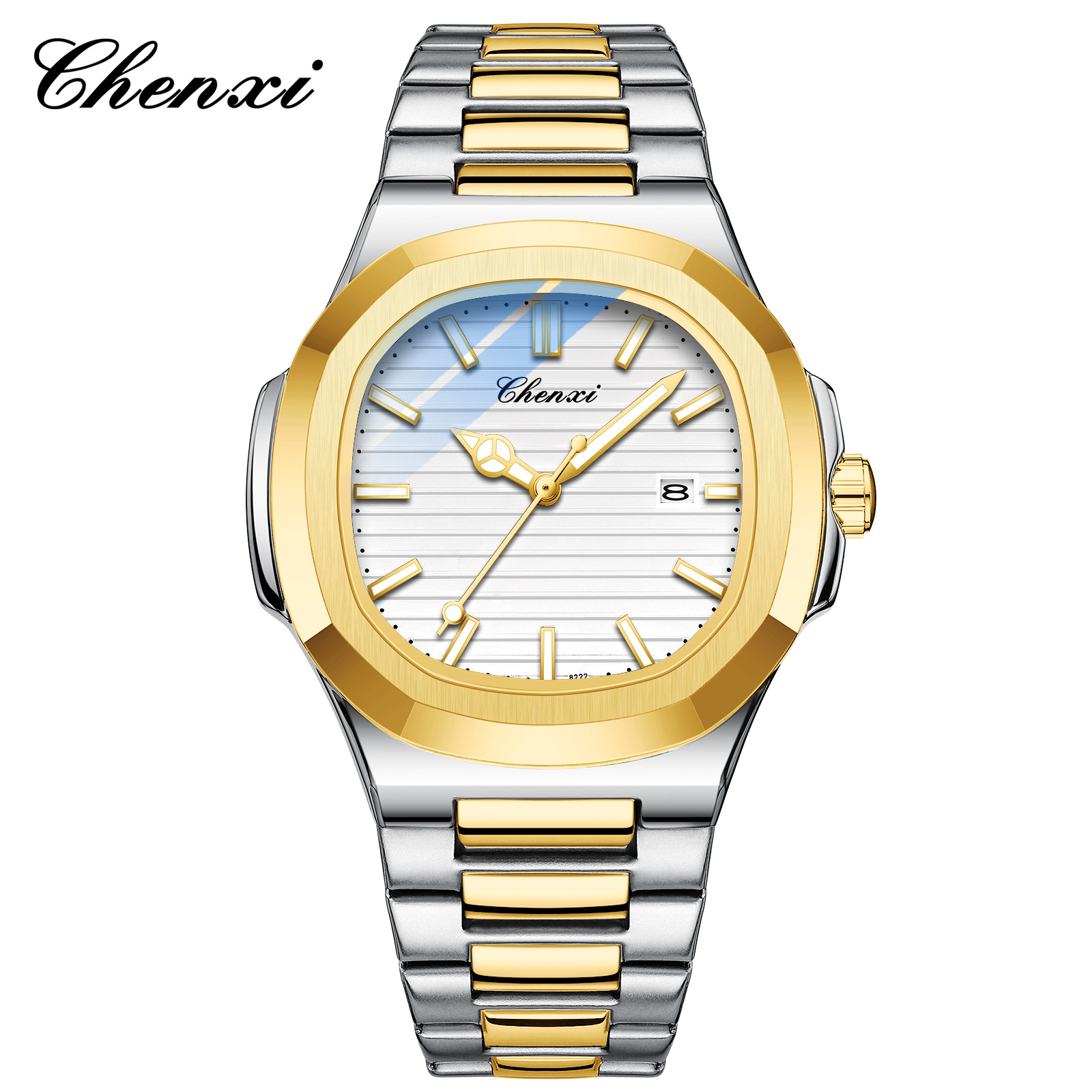 Chenxi transfronterizo venta caliente correa de acero reloj pareja luminosa impermeable simple moda negocio calendario hombres y mujeres reloj de cuarzo