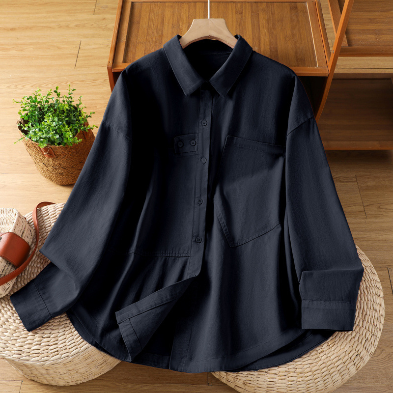 Camicia-giacca da donna taglie forti in cotone, ampia, con colletto, stile casual retrò, maniche lunghe, primavera 2026_voghion.com