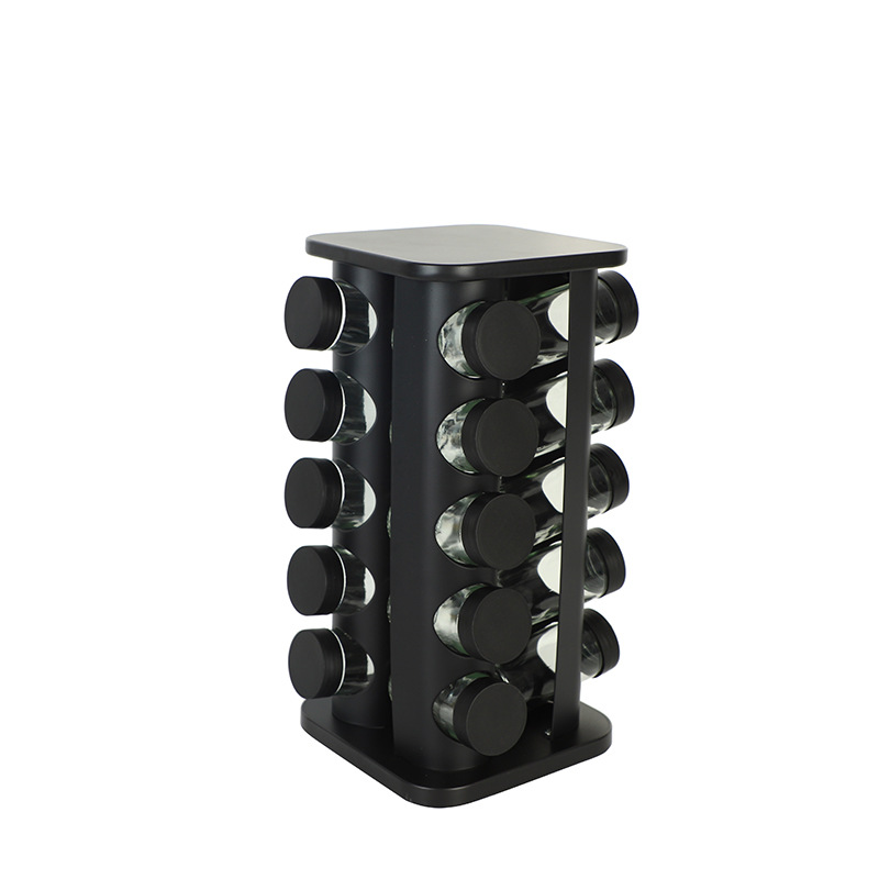 Acero inoxidable transfronterizo rotativo estante de botellas de condimento estante de almacenamiento de especias de cocina negra estante de condimento simple multifuncional