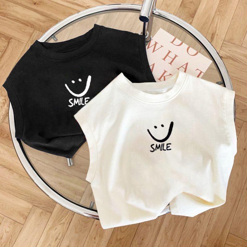 Children's V-Neck T-Shirt Pure Cotton Unisex Baby Summer Sleeveless New Round Neck Loose Medium and Small Kids Stylish Ins Top