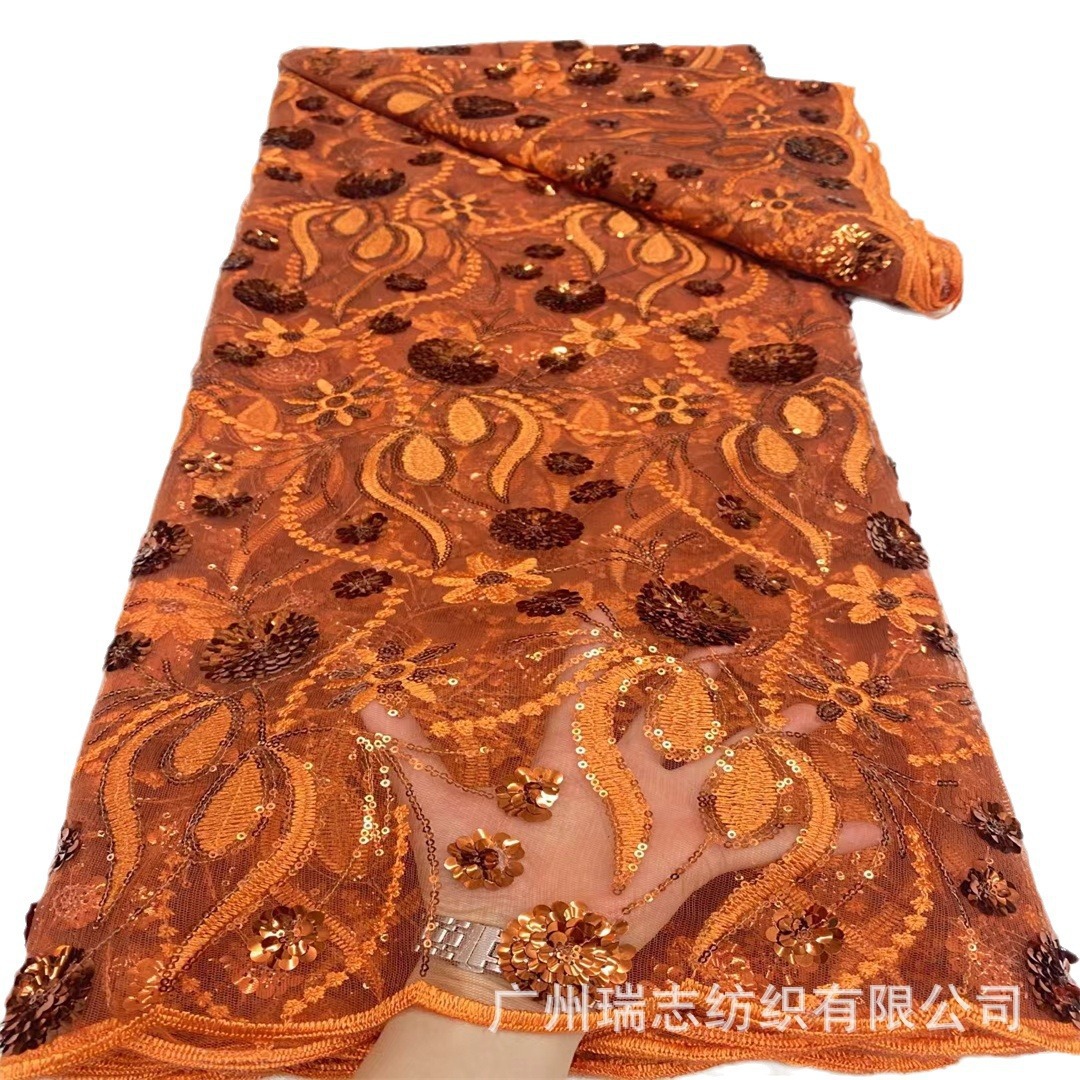 Todo el mosaico de moda sequinilla tela de encaje bordado vestido de noche africano tela de bordado de encaje tulle