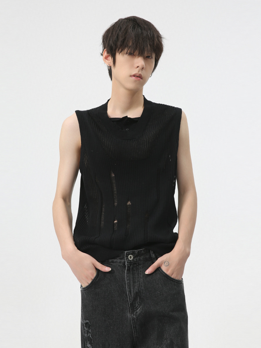 MTLCLOTHES Ropa de hombre | 2024 verano nuevo producto moda hueca agujero tendencia sin mangas personalidad chaleco camiseta