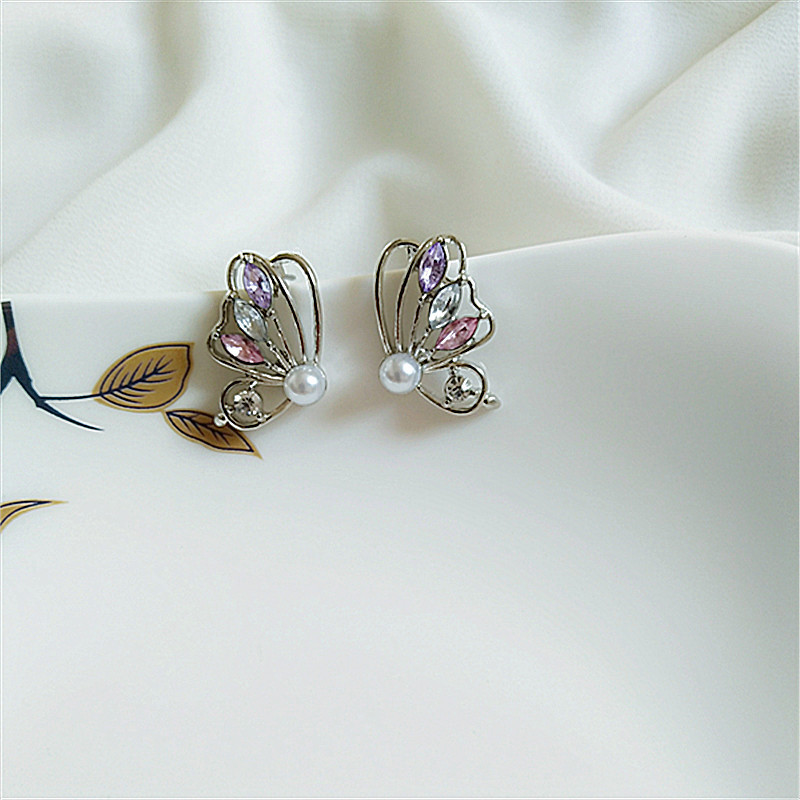 Sweet Butterfly Alloy Inlay Artificial Pearls Rhinestones Womenu0027S Earrings 1 Pair