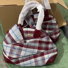 红色格纹复古保龄球包2025新款休闲单肩斜挎西太后波士顿包包百搭