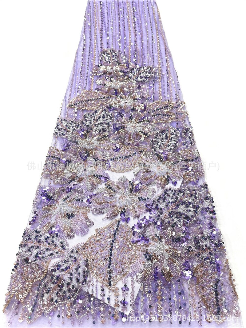 Flores tridimensionales hoja de clavos de cuentas bordadas tela de vestido de boda fabricantes de diseño de cuentas de diseño de tela de bordado de tubería pesada image 7