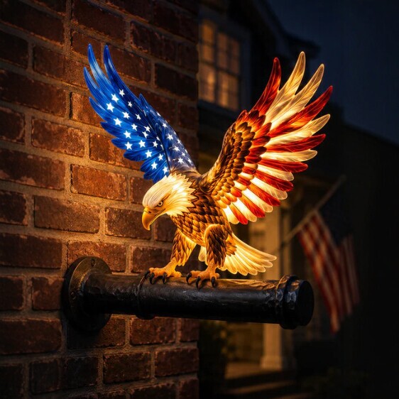 Cross-Border New Product: American Flag Eagle Solar Resin Crafts, Garden Decoration, Independence Day Holiday Ornaments