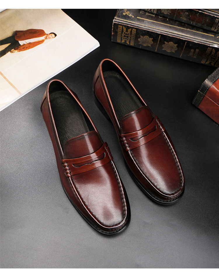 Slip-On-Loafer mit Lederlaufsohle für Herren, lässige Lederschuhe für Herren im britischen Stil, Retro-Washed-Bean-Schuhe_voghion.com