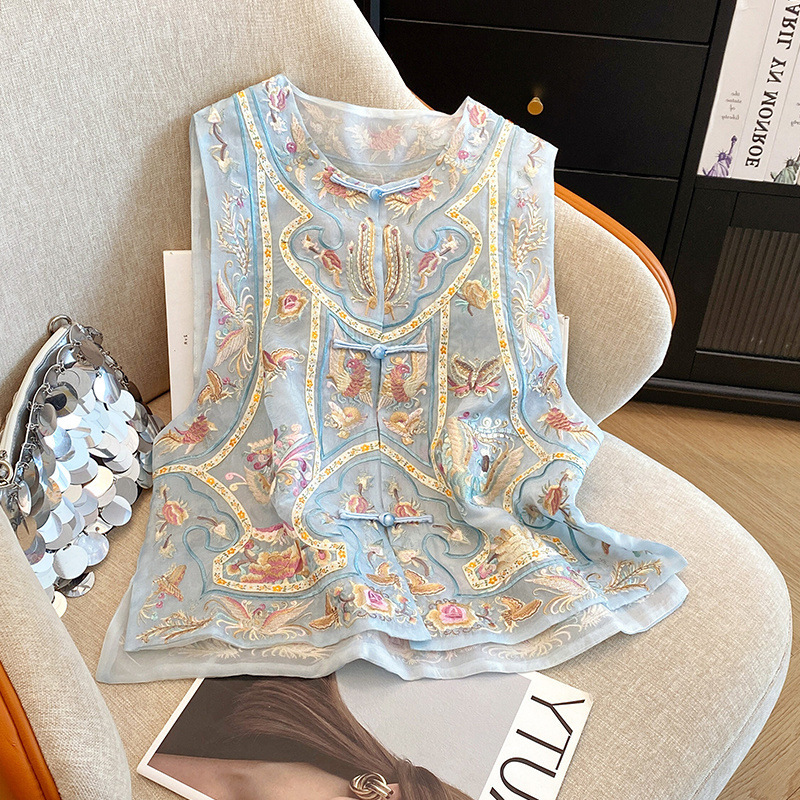 Quality Guaranteed Age-Reducing Middle-Aged Women's Summer Organza Embroidered Vest New Chinese Style Versatile Retro Top Vest